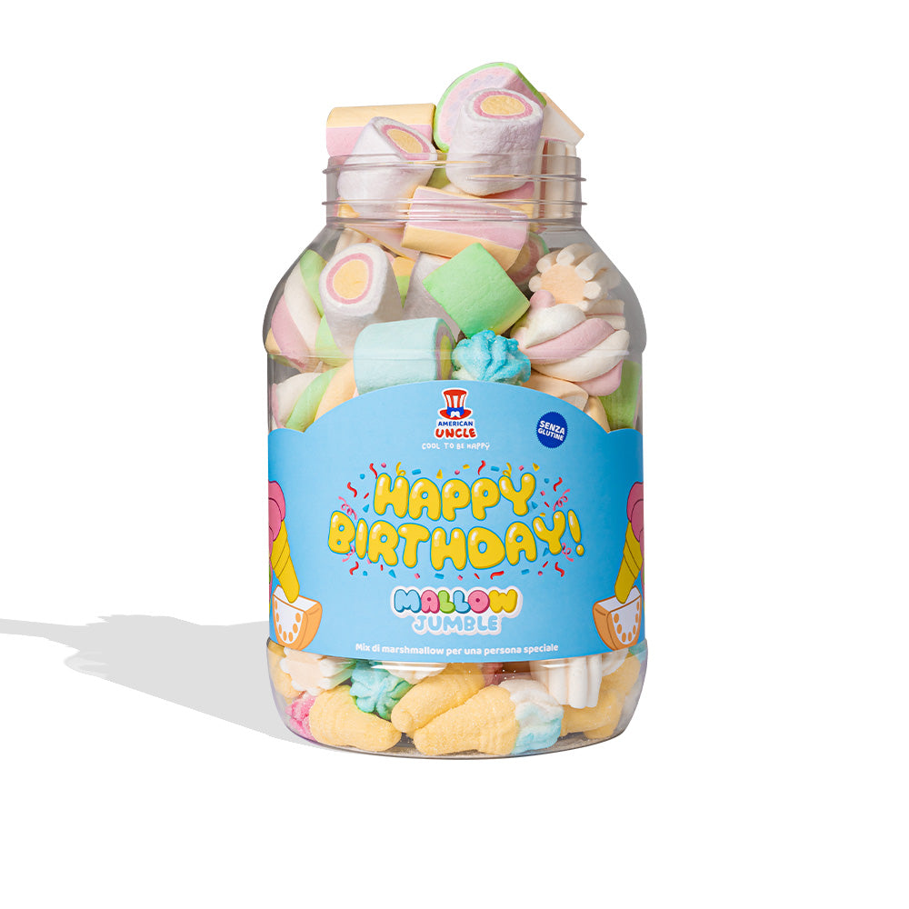 Mallow Jumble "Happy Birthday", pot marshmallows om samen te stellen met je favoriete smaken 