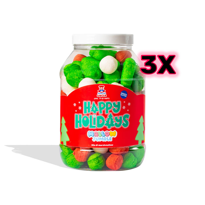 3x Mallow Jumble “Happy Holidays”, 3 potten marshmallows om samen te stellen met je favoriete smaken 