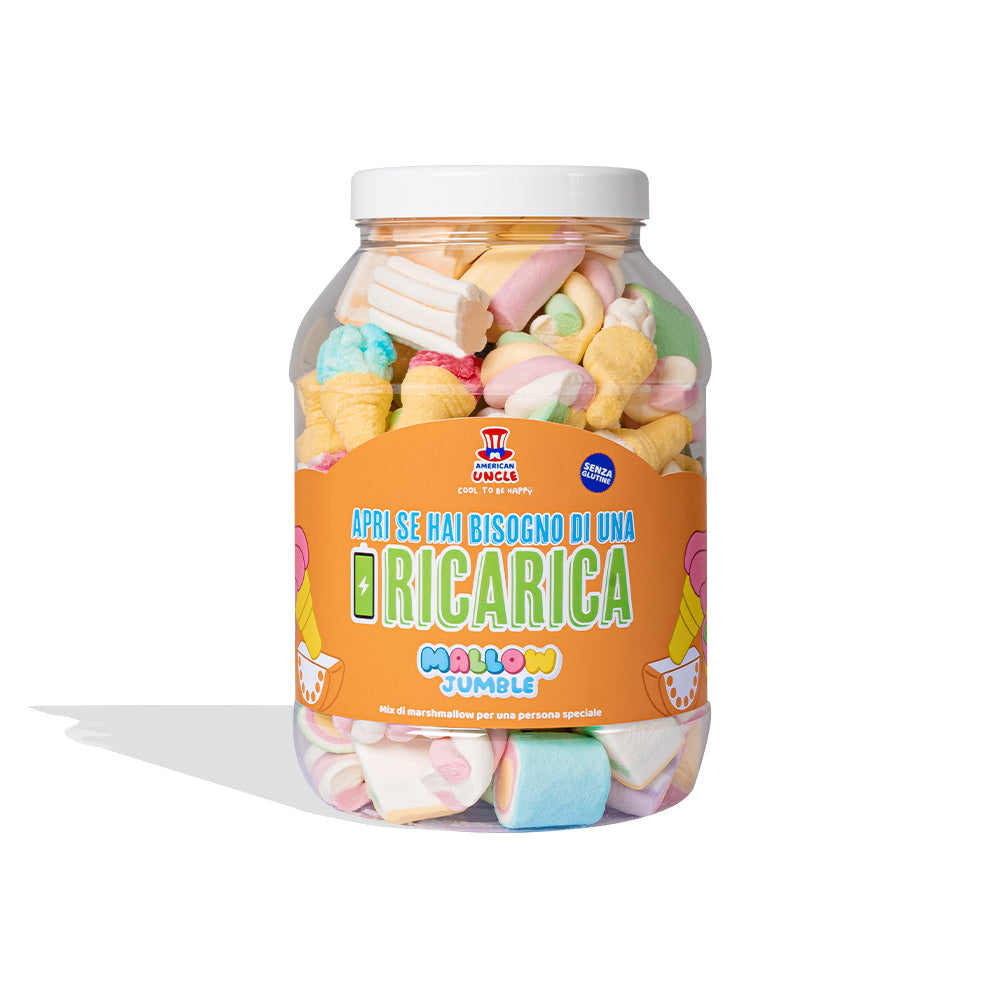 Mallow Jumble "Open als je een opkikker nodig hebt", pot met marshmallows om samen te stellen met je favoriete smaken 