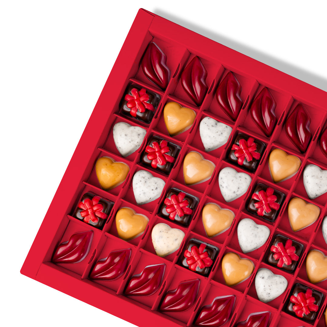Doos chocolaatjes "Je bent de liefste", box van 600 g met 60 gemengde chocolaatjes 