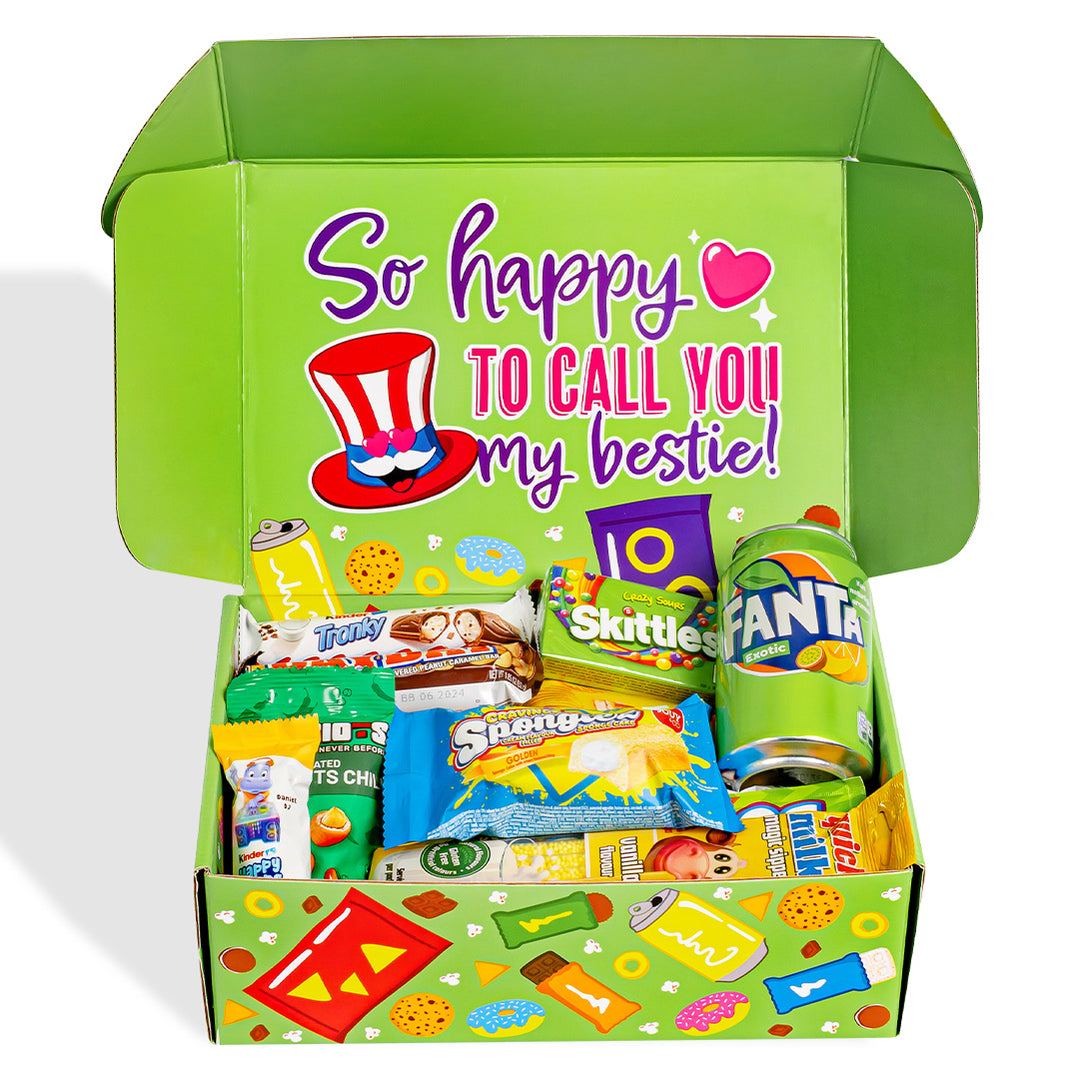 Snack Box “Best Friends Forever”, verrassingsdoos met 20 snack zoete, zoute snacks en drankjes voor de beste vriendin 