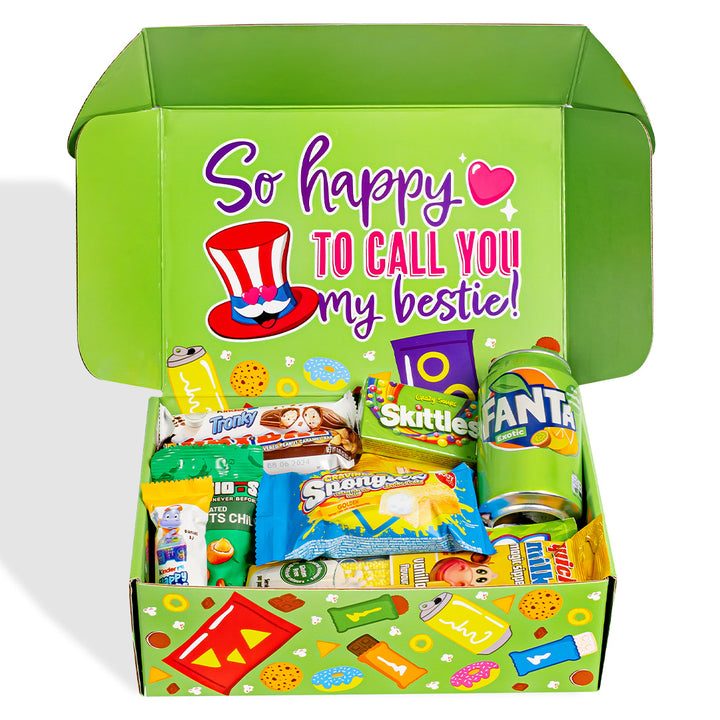 Snack Box “Best Friends Forever”, verrassingsdoos met 20 snack zoete, zoute snacks en drankjes voor de beste vriendin 