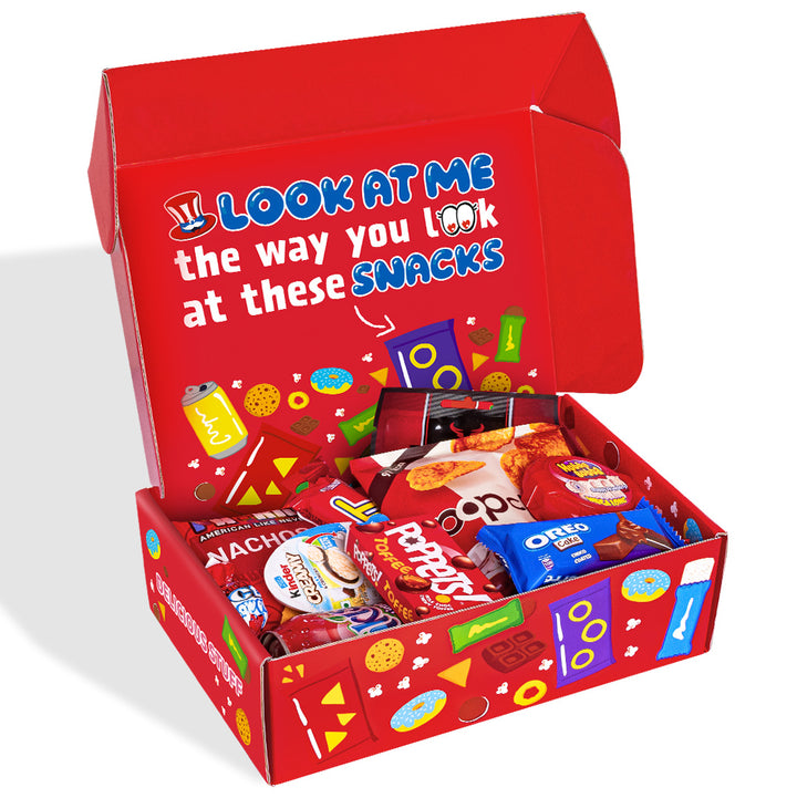 Snack Box "Ik hou van jou", verrassingsdoos met 20 zoete, hartige snacks en drankjes 