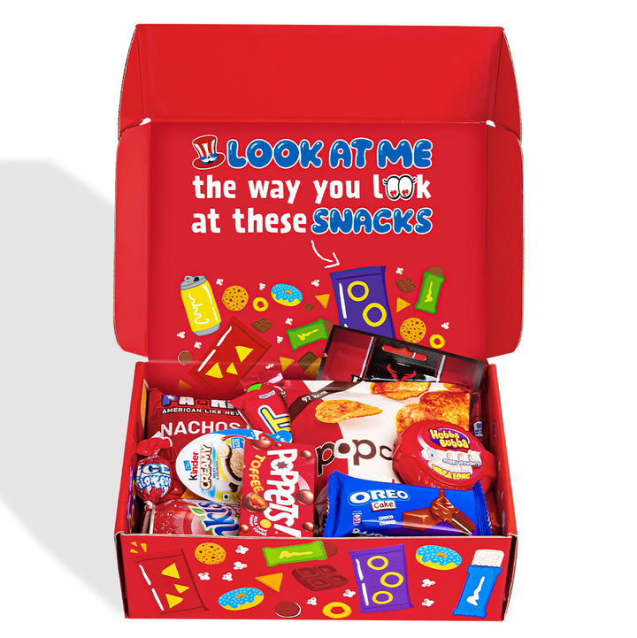 Snack Box "Ik hou van jou", verrassingsdoos met 20 zoete, hartige snacks en drankjes 