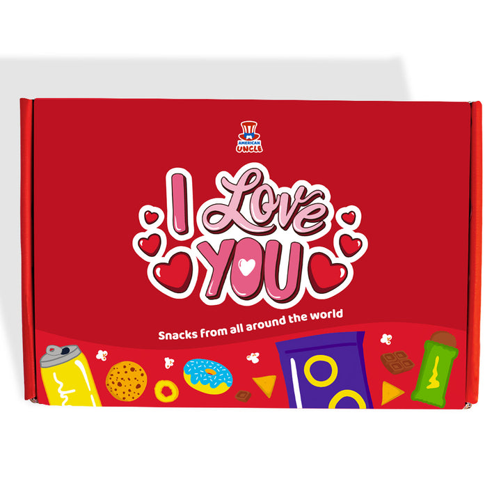 Snack Box "Ik hou van jou", verrassingsdoos met 20 zoete, hartige snacks en drankjes 