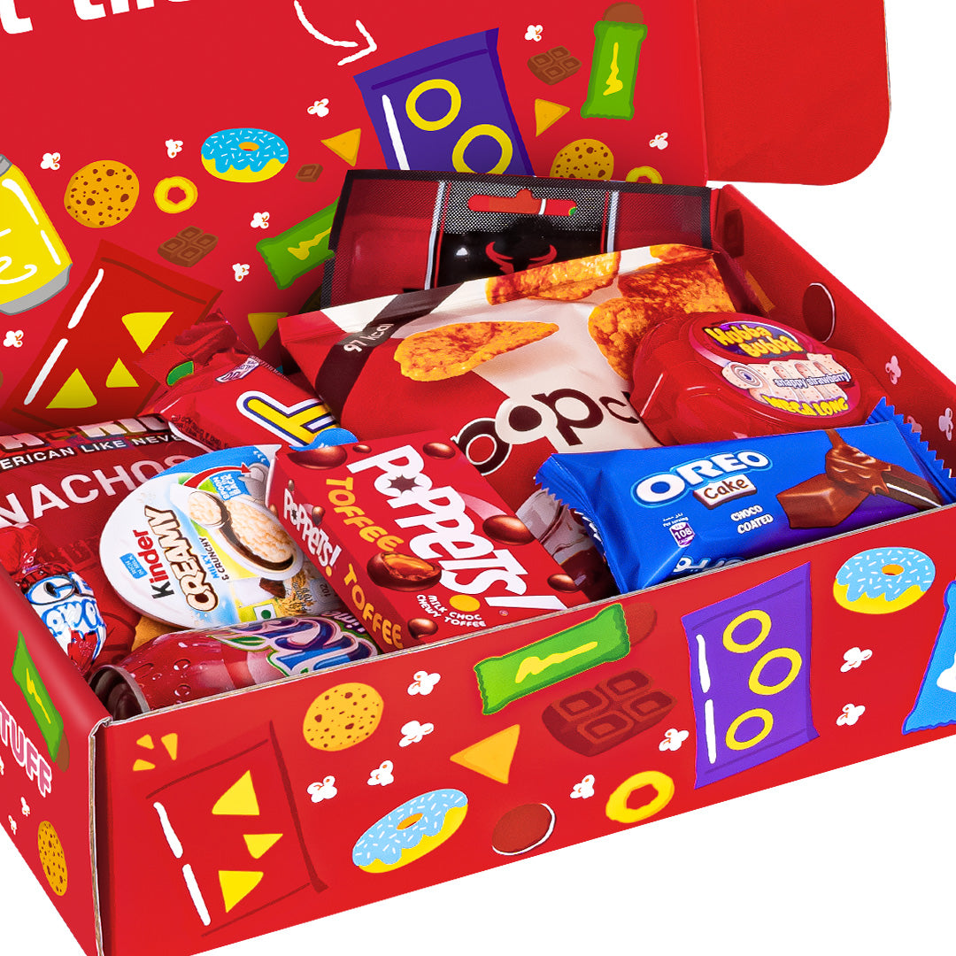 Snack Box "Ik hou van jou", verrassingsdoos met 20 zoete, hartige snacks en drankjes 