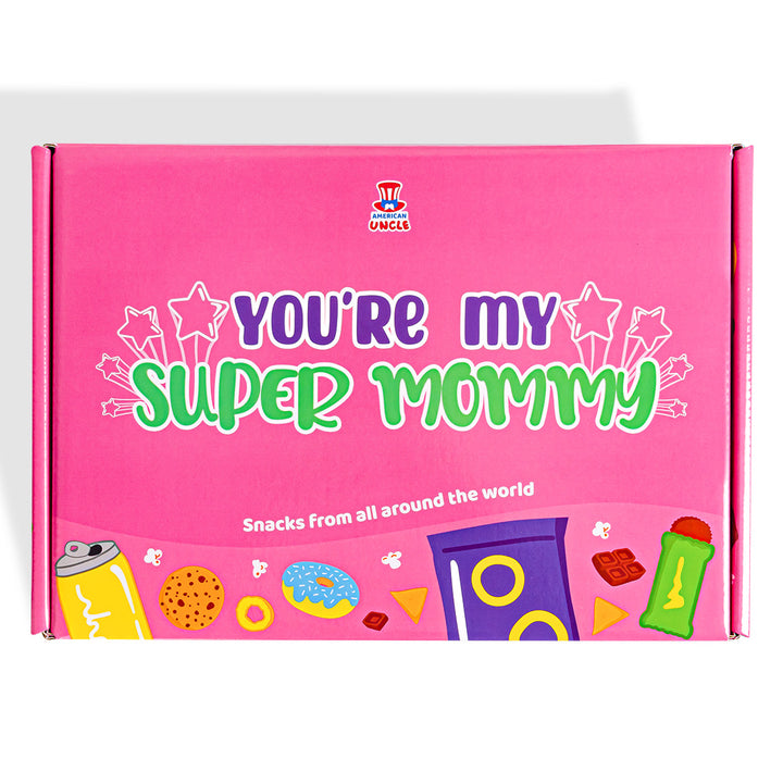 Snack box “Super Mommy”, verrassingsdoos met 20 snack zoete, hartige snacks en drankjes voor mama 