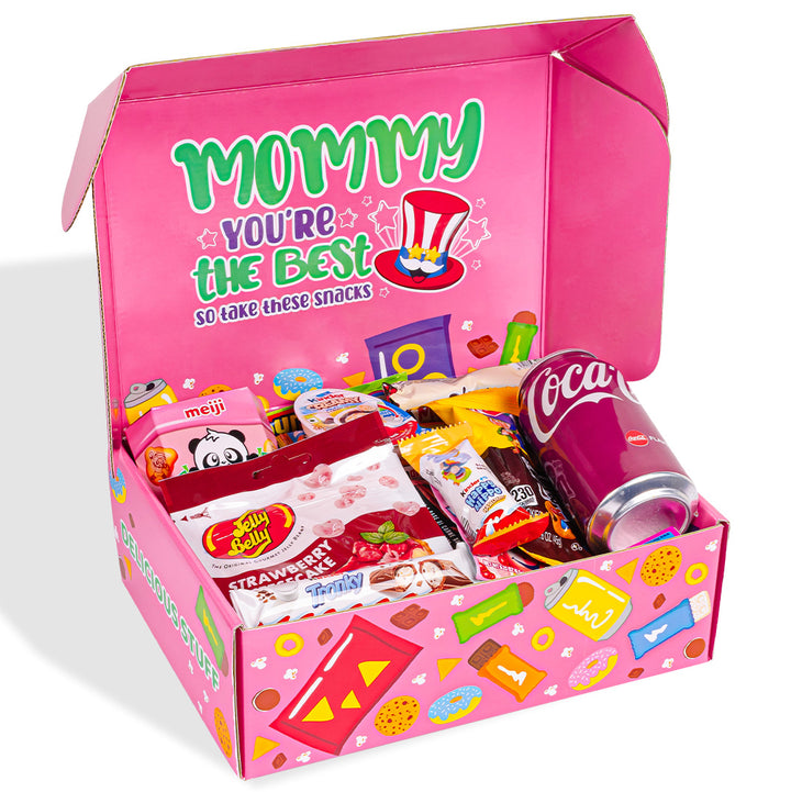 Snack box “Super Mommy”, verrassingsdoos met 20 snack zoete, hartige snacks en drankjes voor mama 