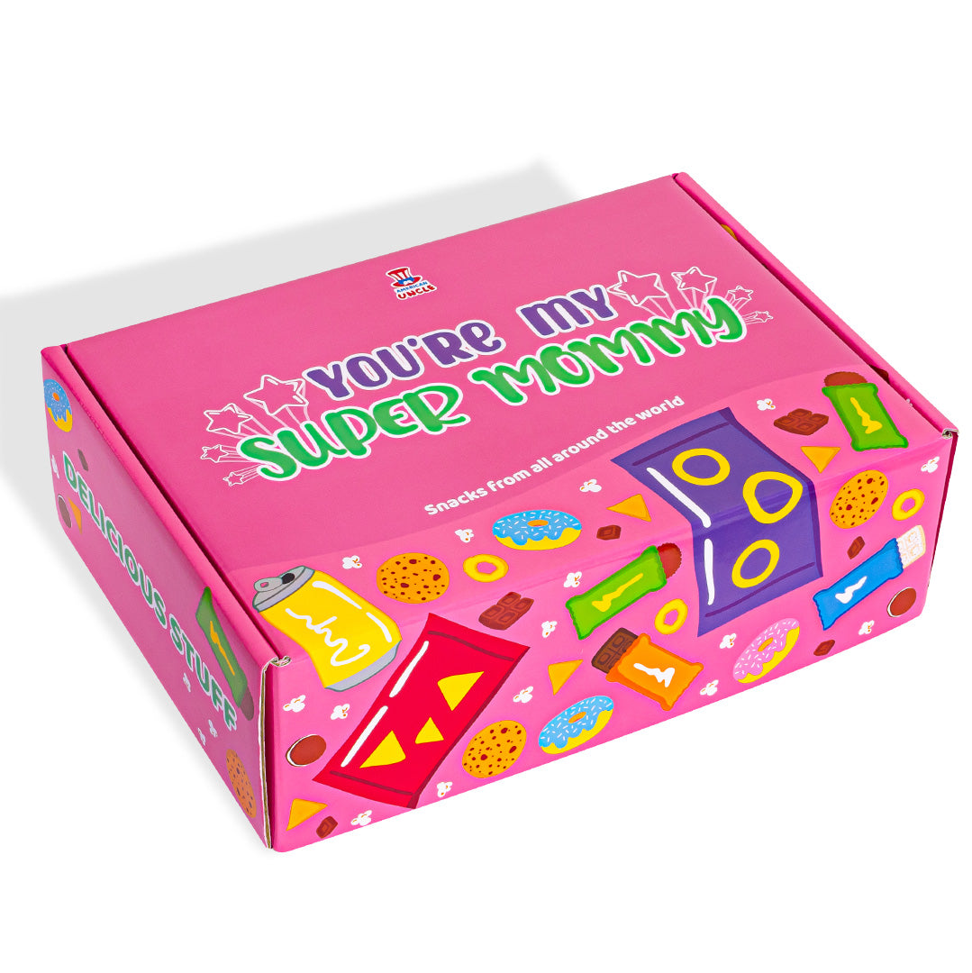 Snack box “Super Mommy”, verrassingsdoos met 20 snack zoete, hartige snacks en drankjes voor mama 