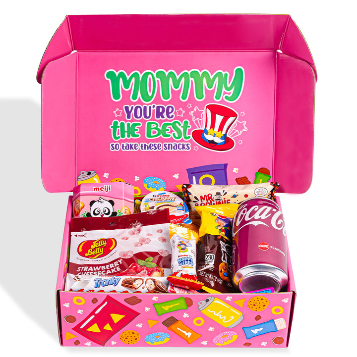 Snack box “Super Mommy”, verrassingsdoos met 20 snack zoete, hartige snacks en drankjes voor mama 