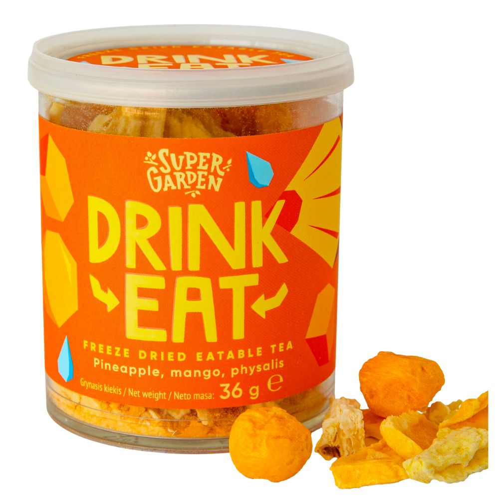 Super Garden Drink Eat Freeze Dried Eatable Tea Pineapple, Mango, Physalis, gearomatiseerde thee met ananas, mango en gevriesdroogde physalis van 36g 
