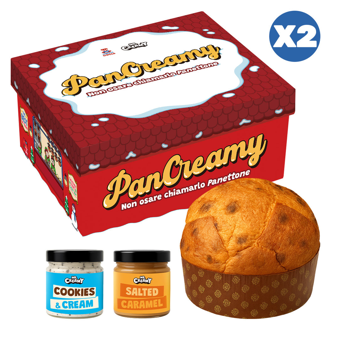2x PanCreamy Caramel Chunky, ambachtelijke Panettone van 900g + Mr.Creamy Cookies & Cream en Salted Caramel van 200 g 