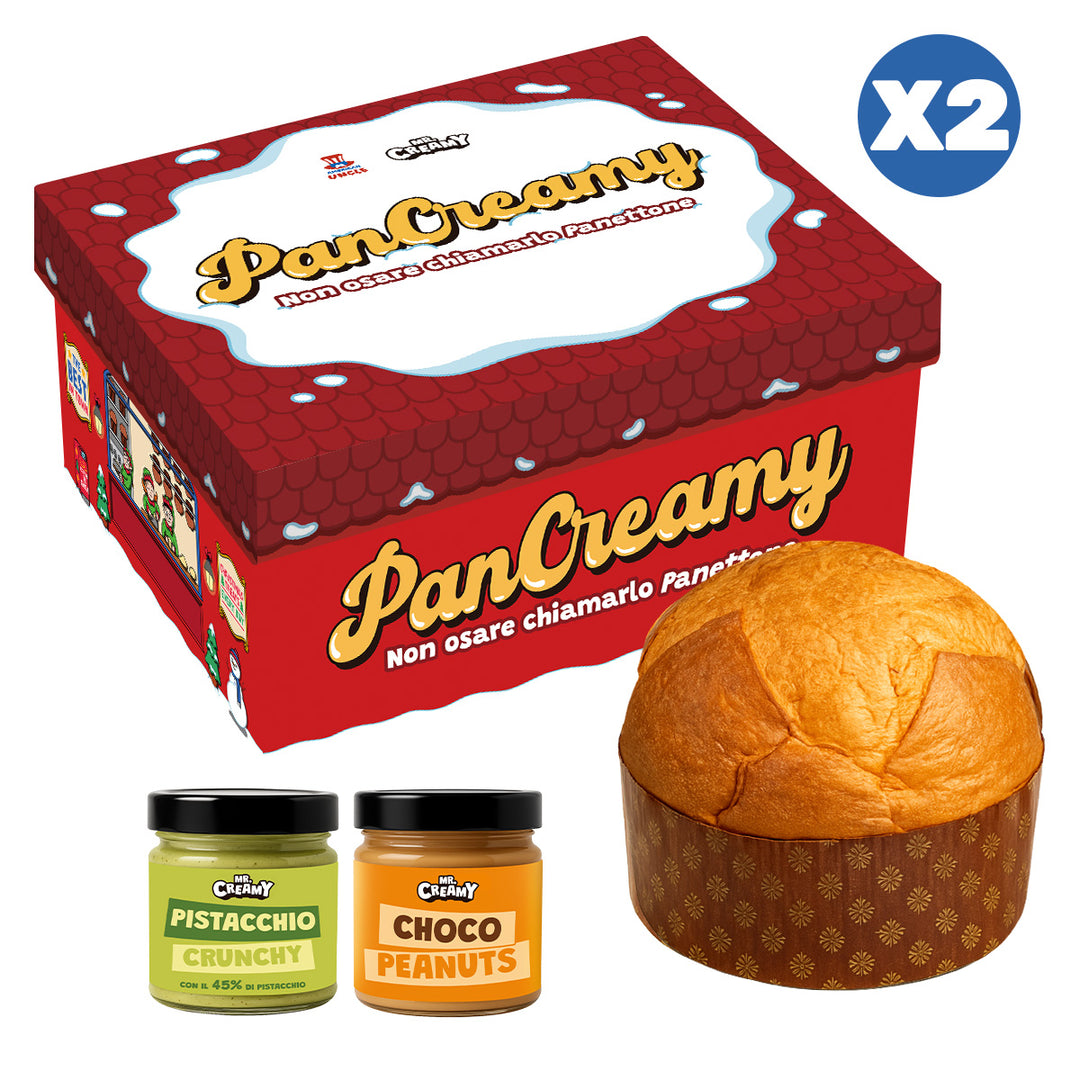 2x PanCreamy Vanille, ambachtelijke Panettone van 900g + Mr. Creamy Pistache Crunchy en Choco Pinda's van 200 g 
