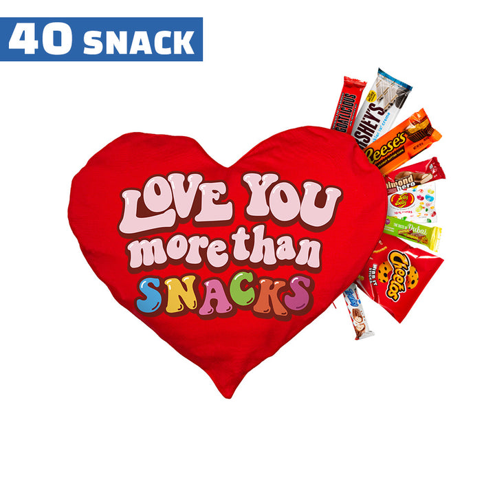 Valentine's Heart L, hartvormig kussen met 40 snack zoete en zoute verrassingen 