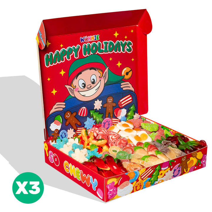 3x Wunnie box “Happy Holidays”, 3 dozen snoepjesdozen om samen te stellen met je favoriete smaken 