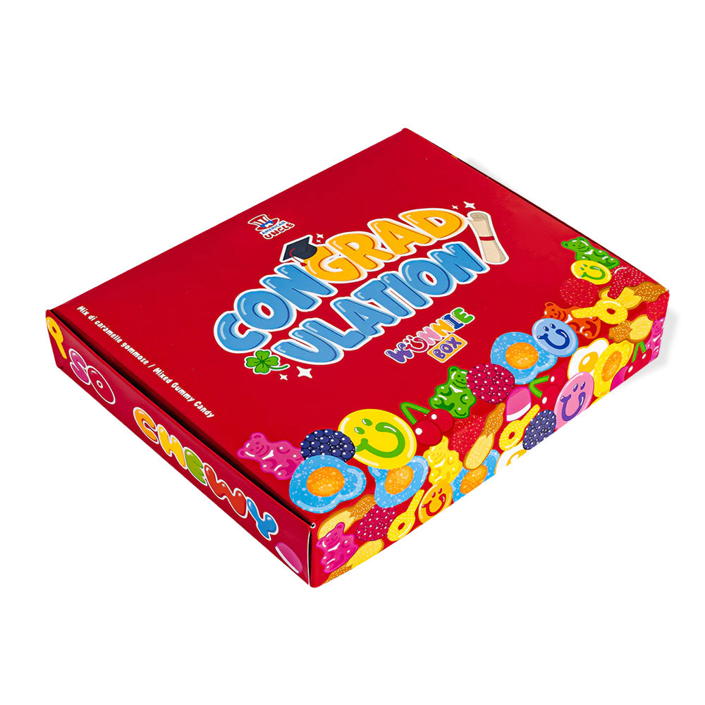 Wunnie box "Congradulation", doos met gomballen om samen te stellen met de favorieten van de afgestudeerde - 1 kg 
