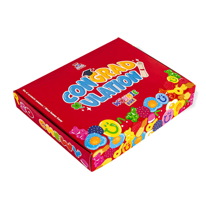 Wunnie box "Congradulation", doos met gomballen om samen te stellen met de favorieten van de afgestudeerde - 1 kg 