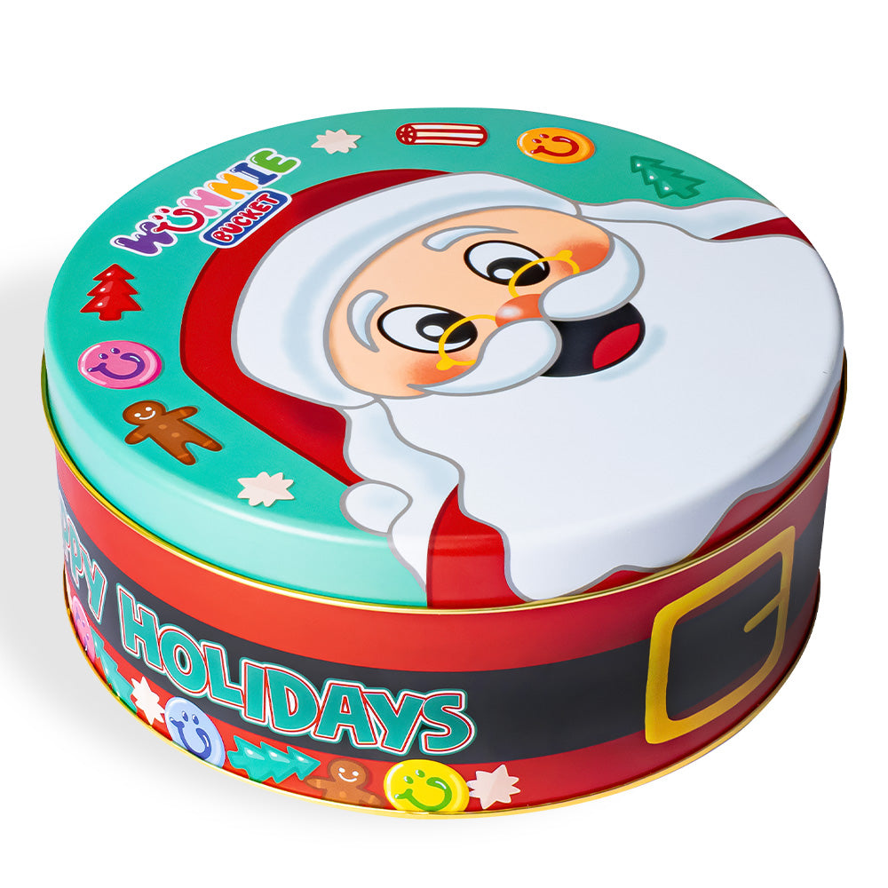 Wunnie Bucket "Fijne Feestdagen", 3kg blik met gummy snoepjes om samen te stellen met je favoriete smaken 
