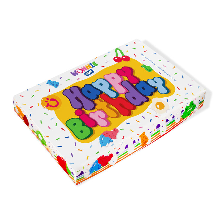 Wunnie box “Happy Birthday”, de Candy box om samen te stellen met de favoriete gommetjes van de jarige - 1 kg 
