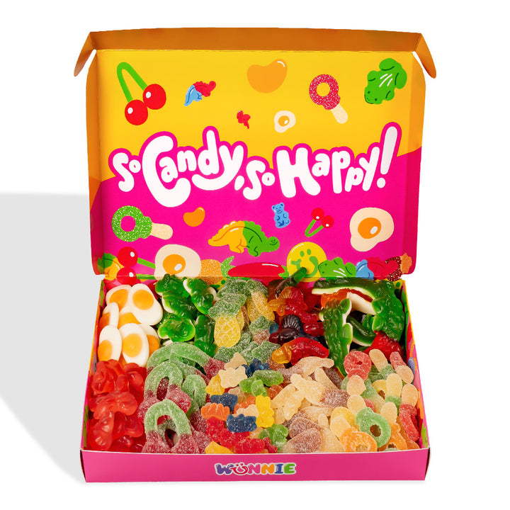Wunnie box "So Candy, So Happy", doos met gummies om samen te stellen met je favoriete smaken - 1 kg 