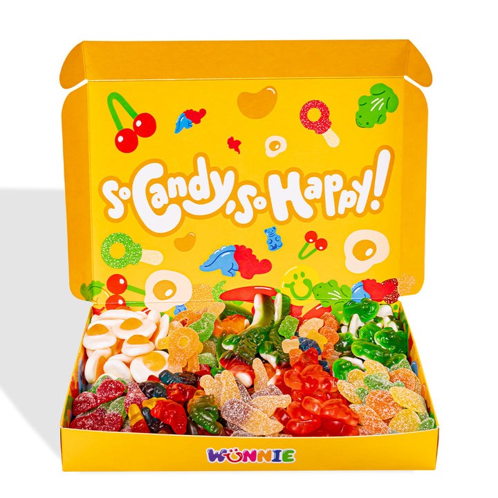 Wunnie box "So Candy, So Happy", doos met gummies om samen te stellen met je favoriete smaken - 1 kg 