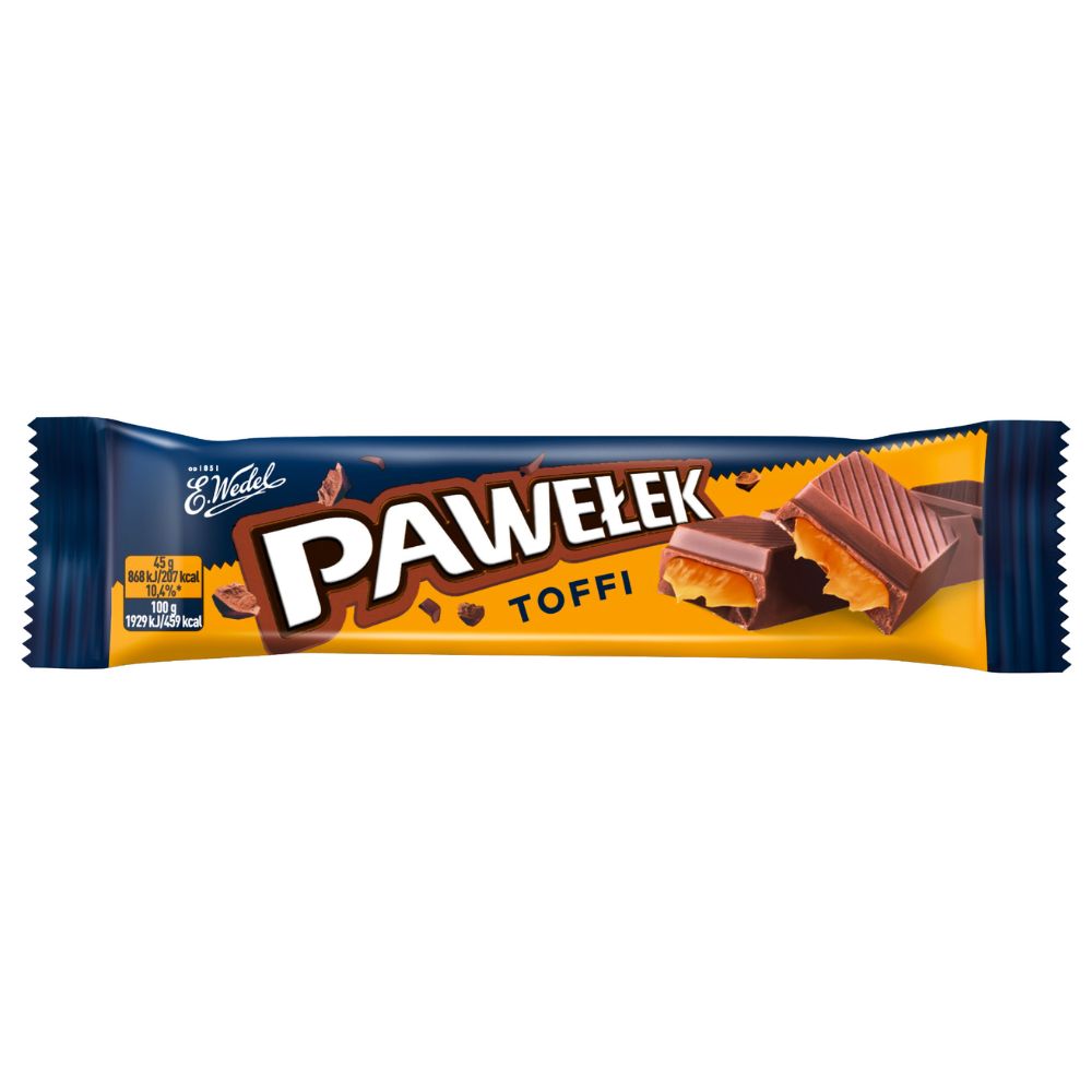 Wedel Pawelek Toffi, melkchocoladereep met toffee-smaakvulling van 45g 
