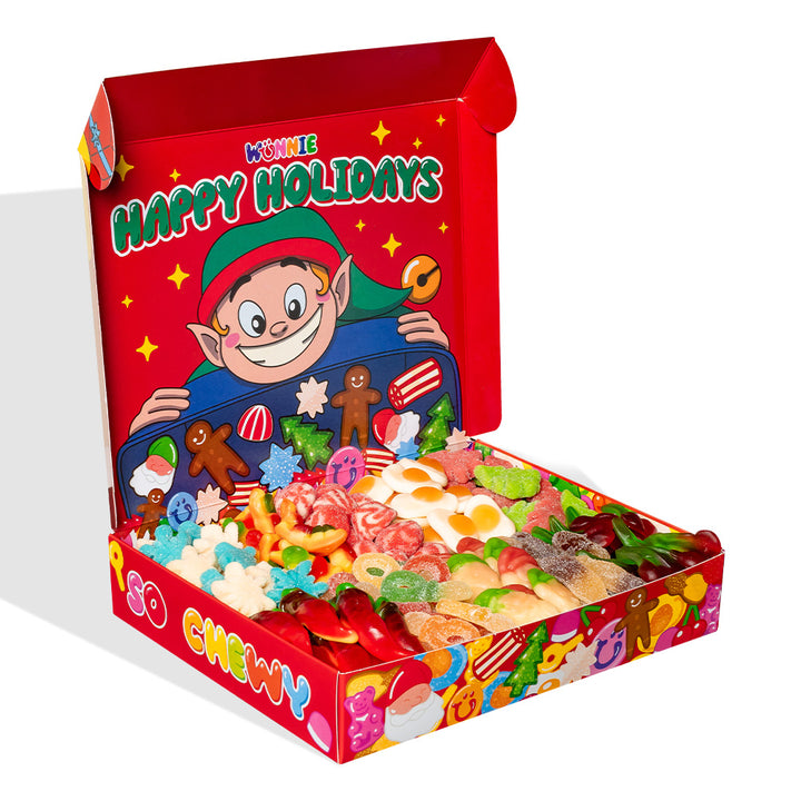 Wunnie box “Fijne Feestdagen”, doos met gomballen die je kunt samenstellen met je favoriete smaken 