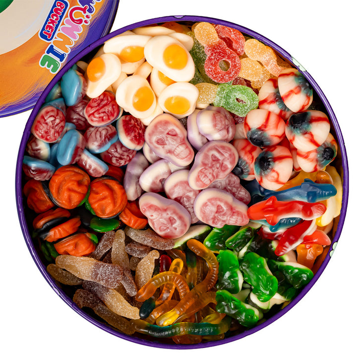 Wunnie Bucket "Gelukkige Halloween", snoepblik met gummies om samen te stellen met je favoriete smaken 