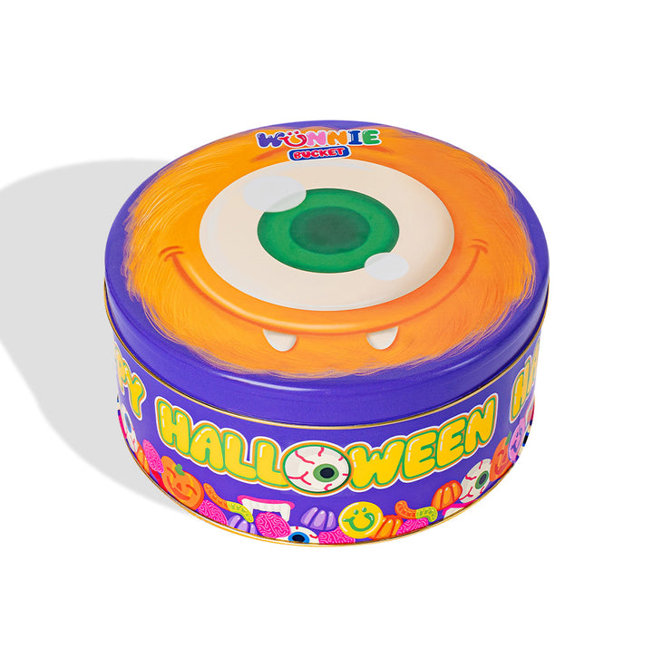 Wunnie Bucket "Gelukkige Halloween", snoepblik met gummies om samen te stellen met je favoriete smaken 