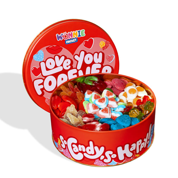 Wunnie Bucket “Love You Forever”, blik met gummy snoepjes om samen te stellen met de favoriete smaken van je geliefde 