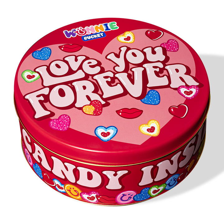 Wunnie Bucket “Love You Forever”, blik met gomballen om samen te stellen met de favoriete smaken van je wederhelft - 2 kg 
