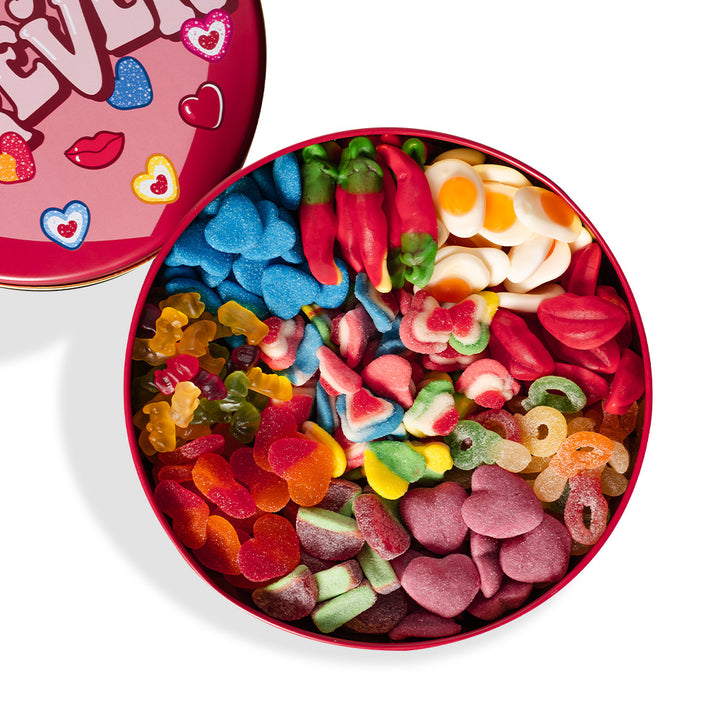 Wunnie Bucket “Love You Forever”, blik met gomballen om samen te stellen met de favoriete smaken van je wederhelft - 2 kg 