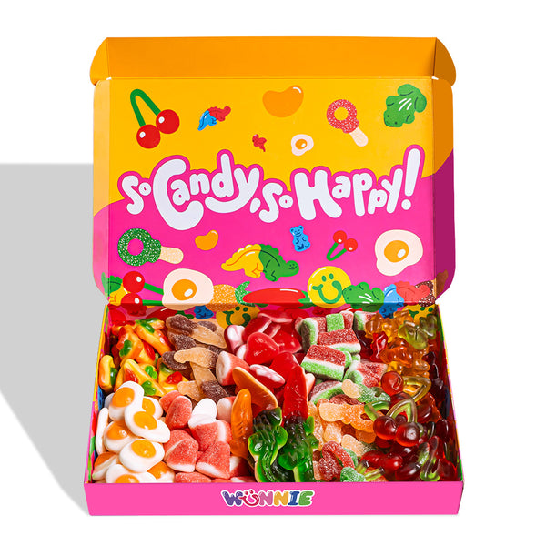 Wunnie box Pink "So Candy, So Happy", doos met gummy snoepjes om samen te stellen met je favoriete smaken 