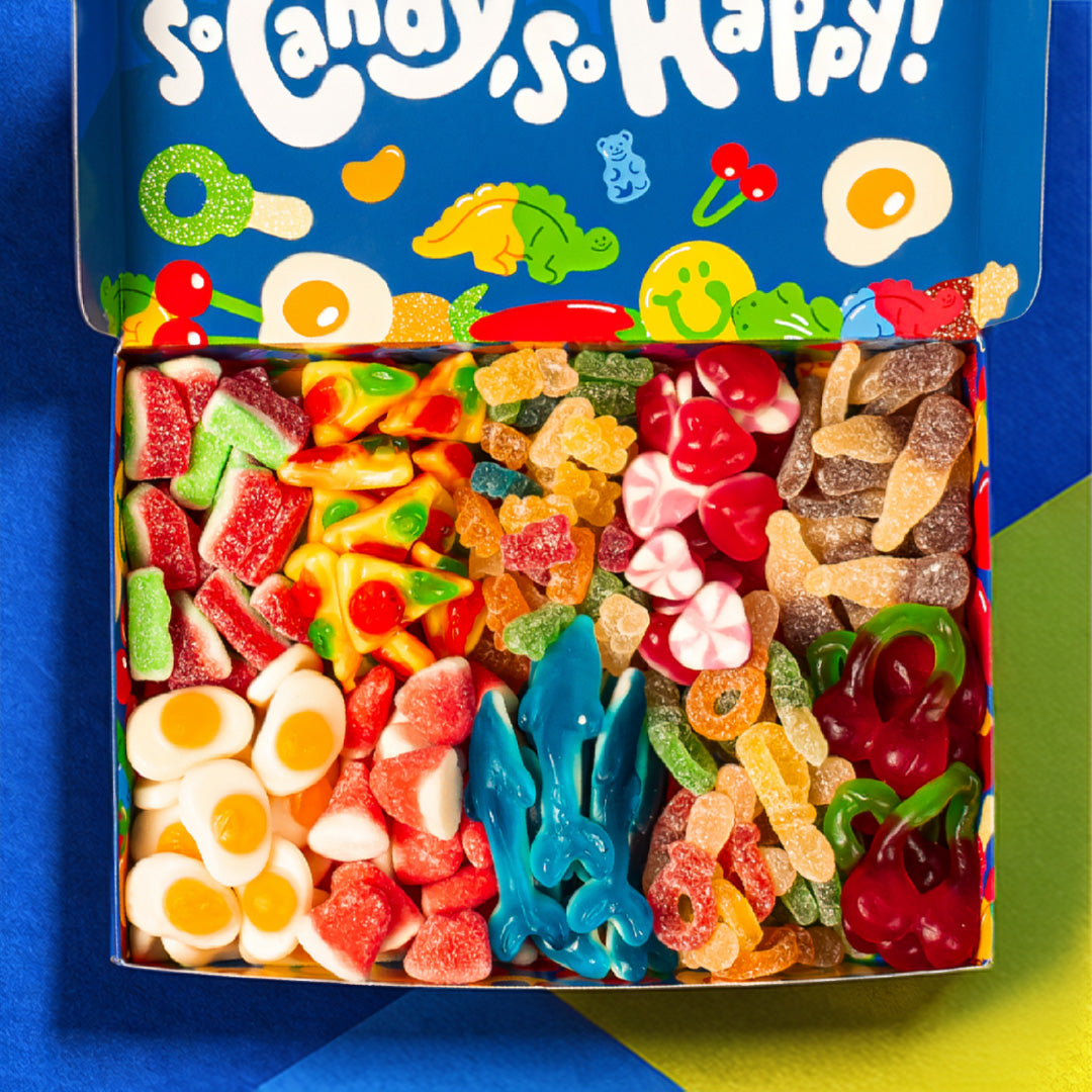 Focus sulle caramelle: angurie, pizze, orsi, cuori, coca, uova, delfini