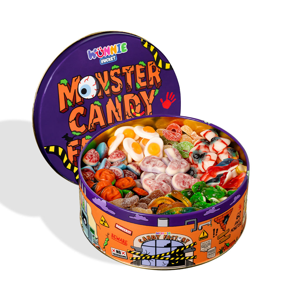 Wunnie Bucket "Gelukkige Halloween", snoepblik met gummies om samen te stellen met je favoriete smaken 