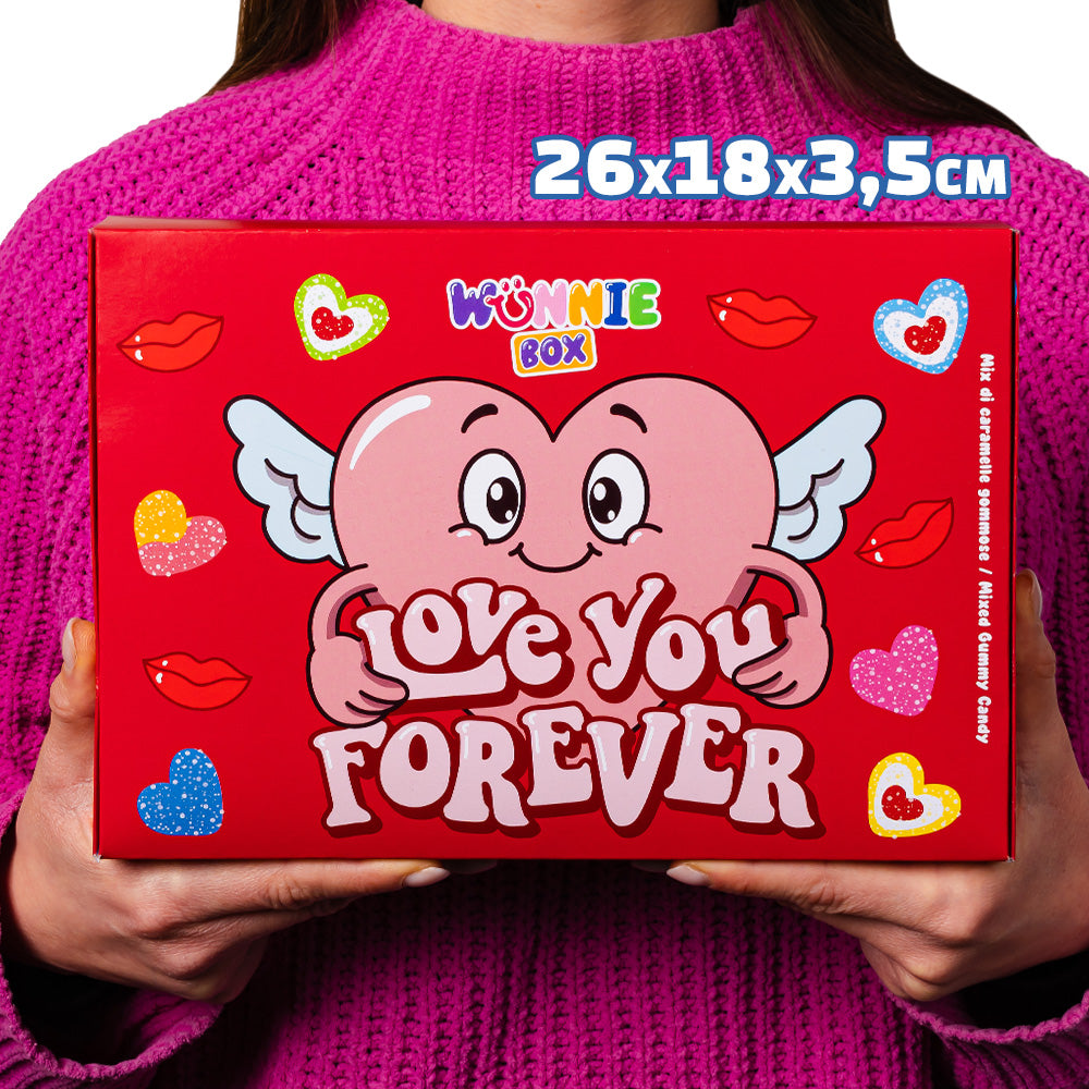 Wunnie box “Love You Forever”, de Candy box om samen te stellen met de favoriete gummy snoepjes van je wederhelft - 1 kg 