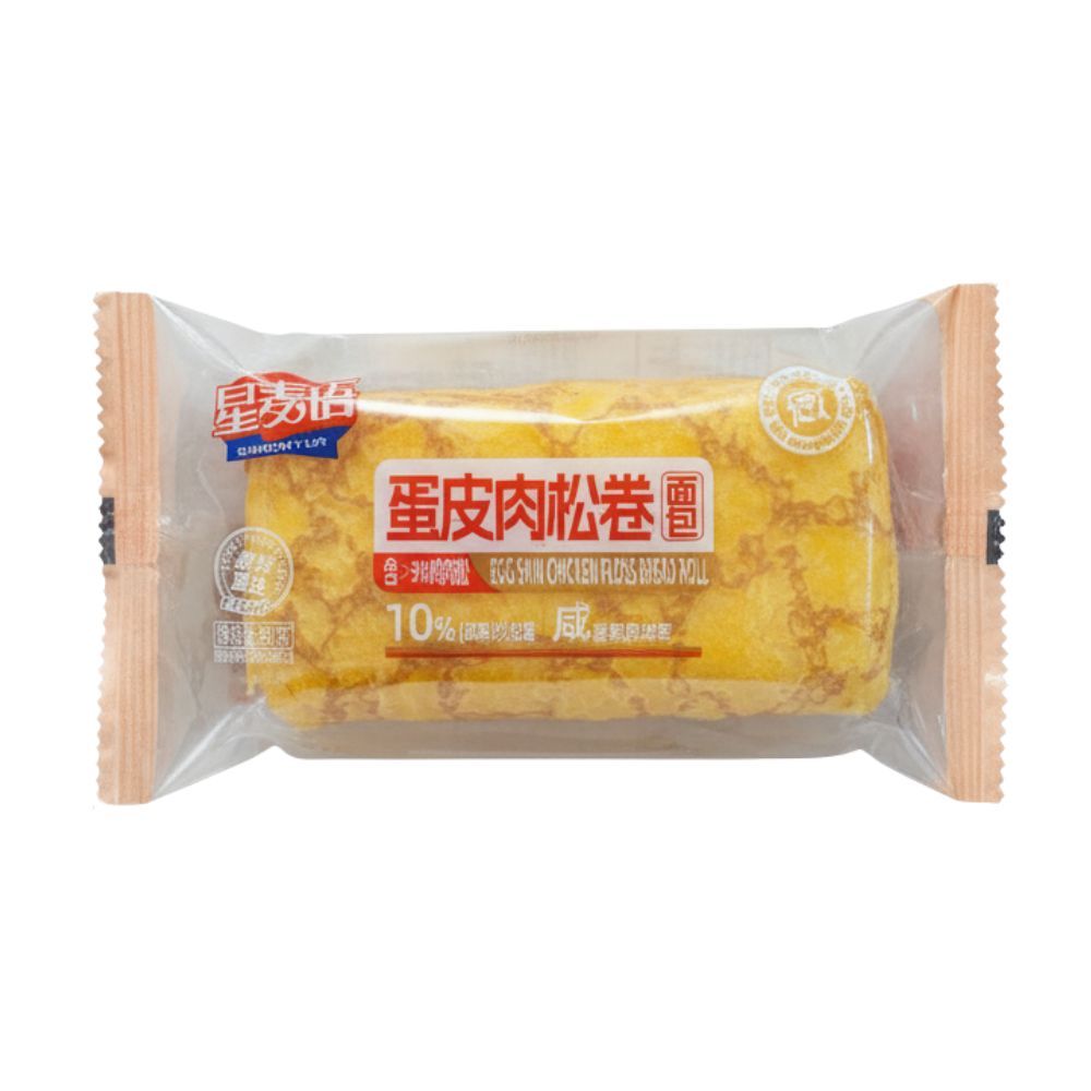 Xing Mai Yu Egg Skin Chicken Floss Bread Roll, 80g eierschil gevuld met kippenvleesbroodrol 