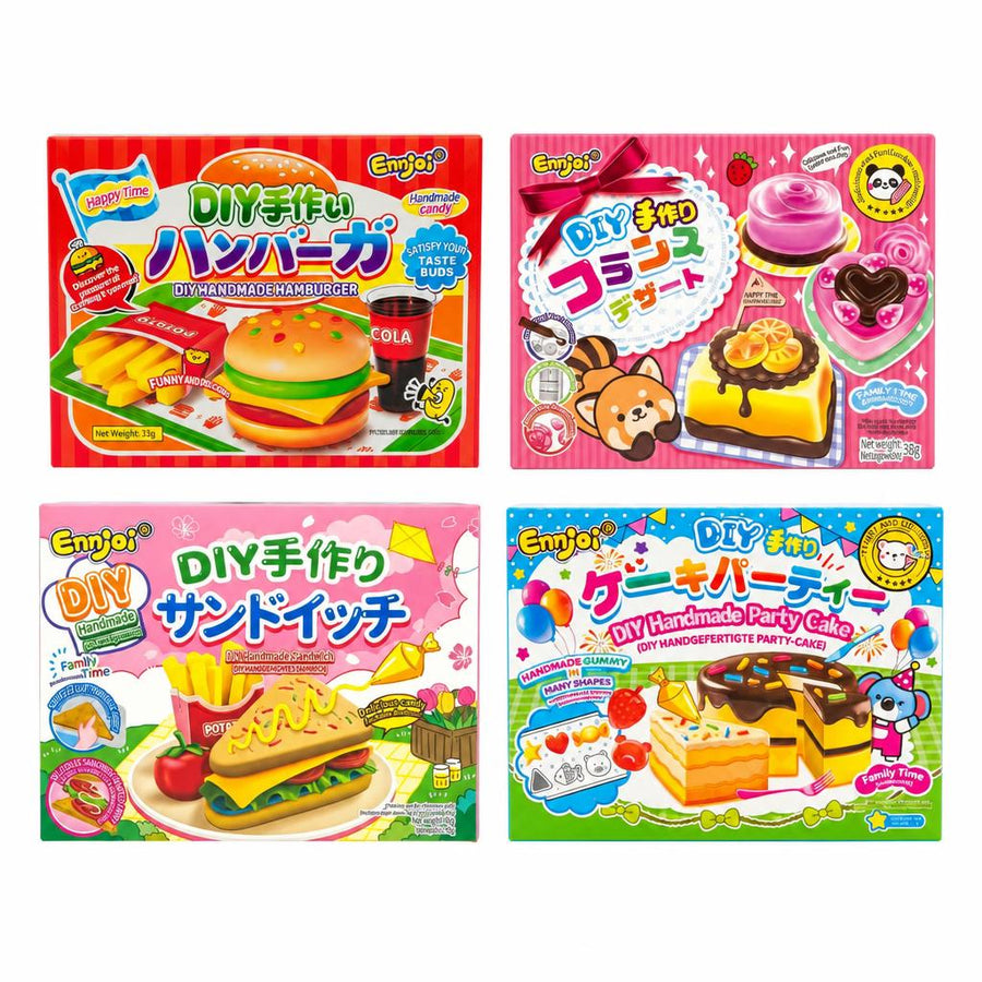 Ennjoi Kit, 4 caramelle gommose fai da te: hamburger, dolci francesi, sandwich e torta