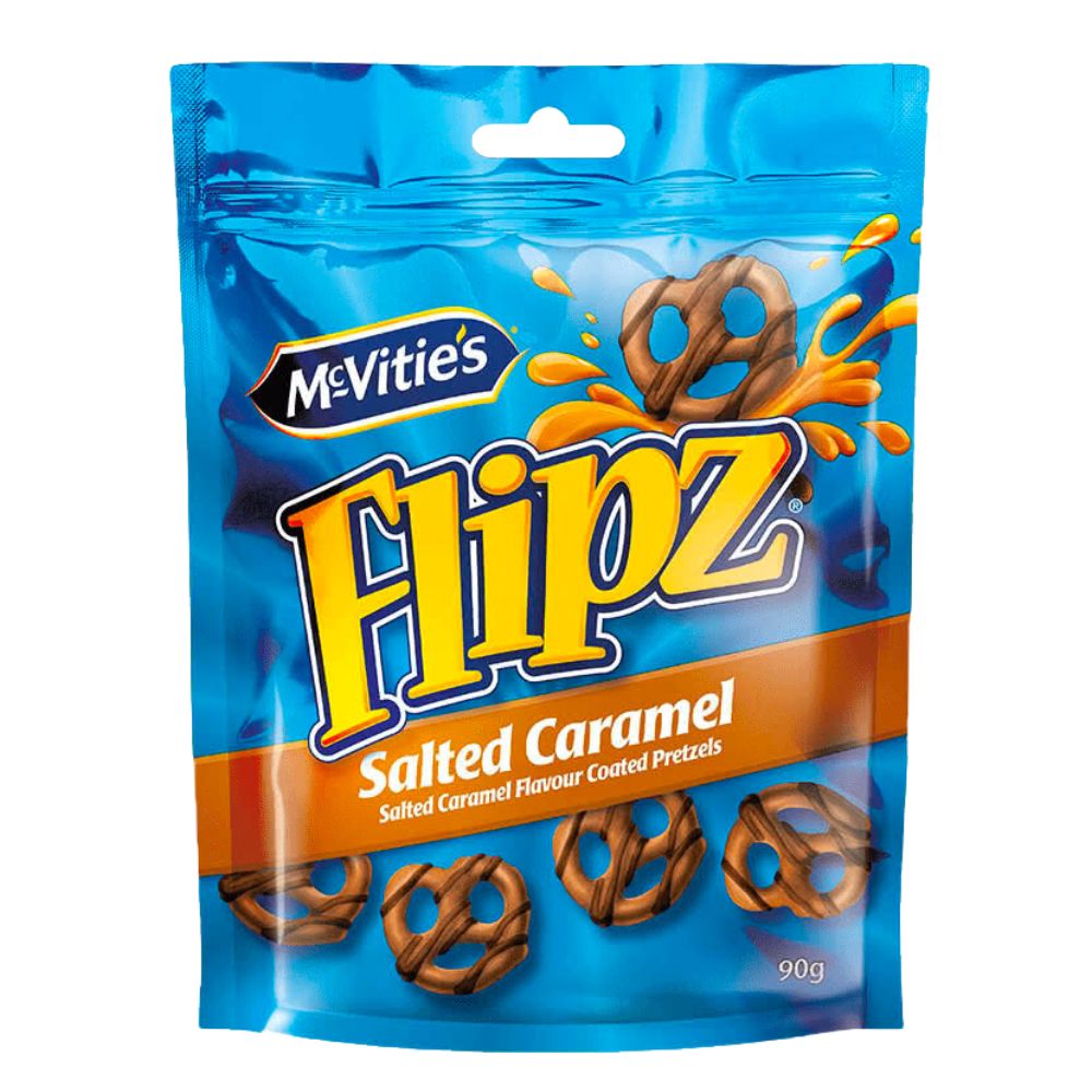 Mcvitie's Flipz Salted Caramel, pretzels bedekt met gezouten karamel chocolade van 90g 