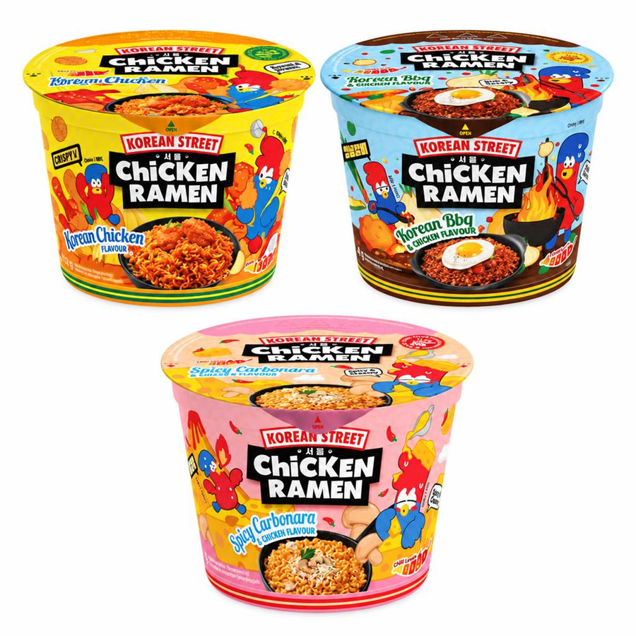 Koreaanse Street Kit, 3 noedels met Koreaanse kipsmaak, Koreaanse bbq en pittige carbonara