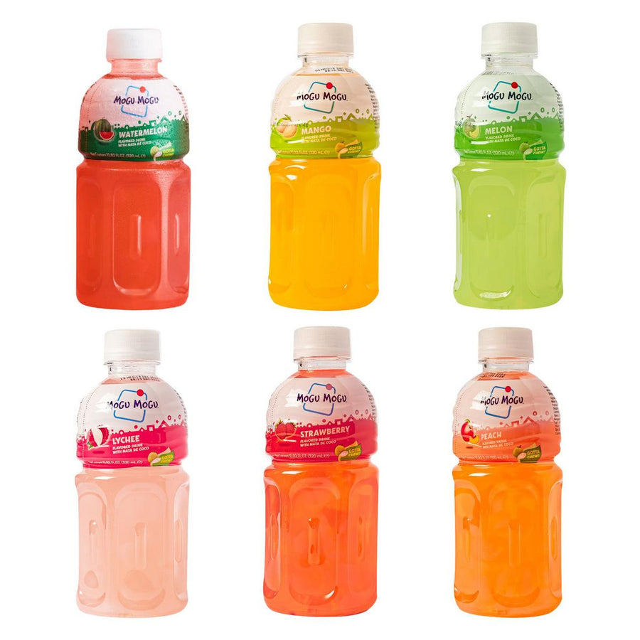 Mogu Mogu Kit, 6 dranken met watermeloen-, mango-, meloen-, lychee-, aardbei- en perziksmaak
