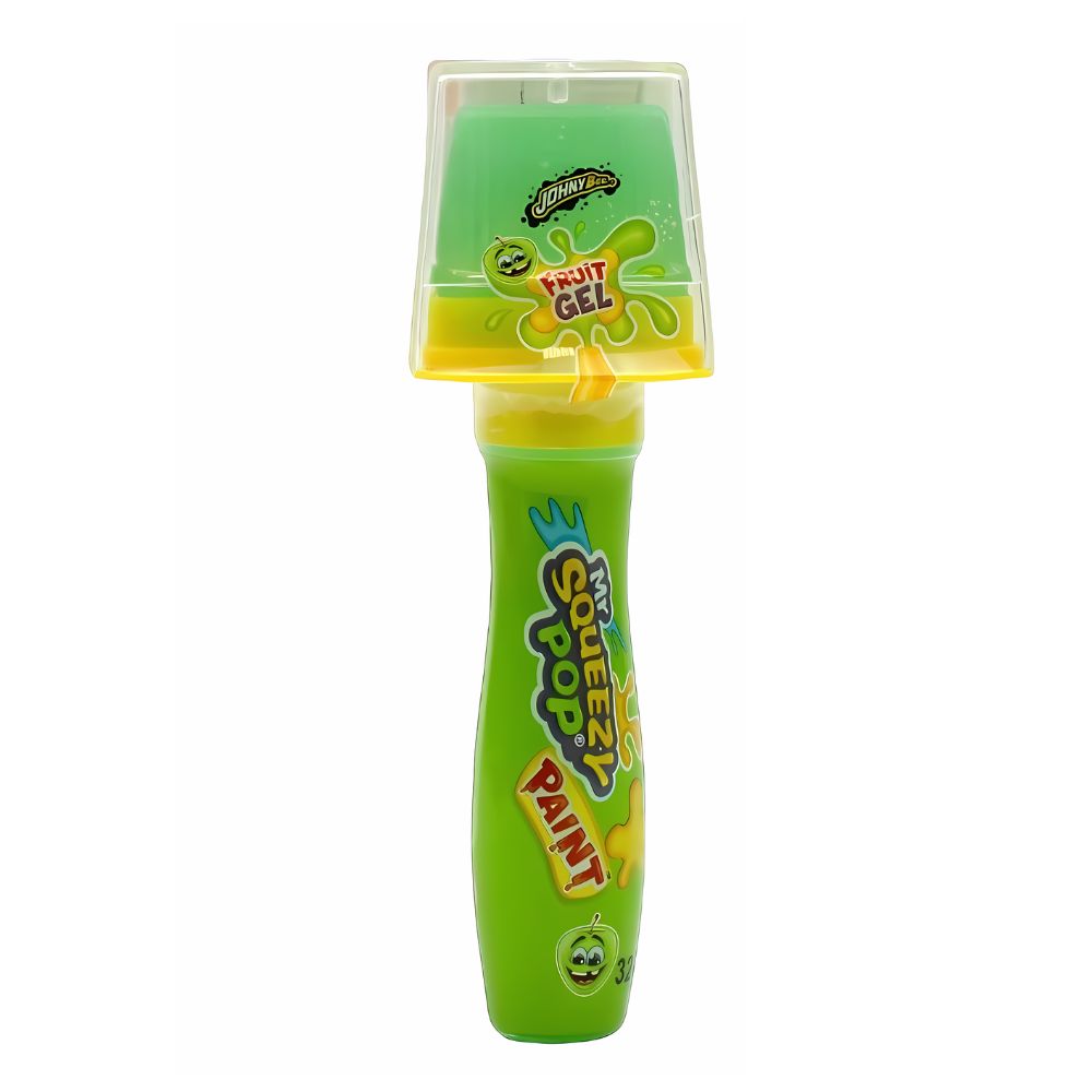 Johny Bee Mr Squeezy Pop Paint Green Apple, lolly en vloeibare snoep met groene appelflavour van 32g 