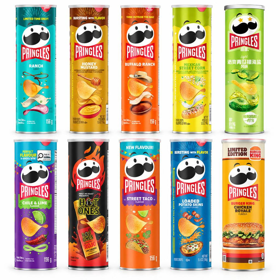 Pringles Kit, 10 chips in verschillende smaken: ranch, honey mustard, buffalo ranch, enz.