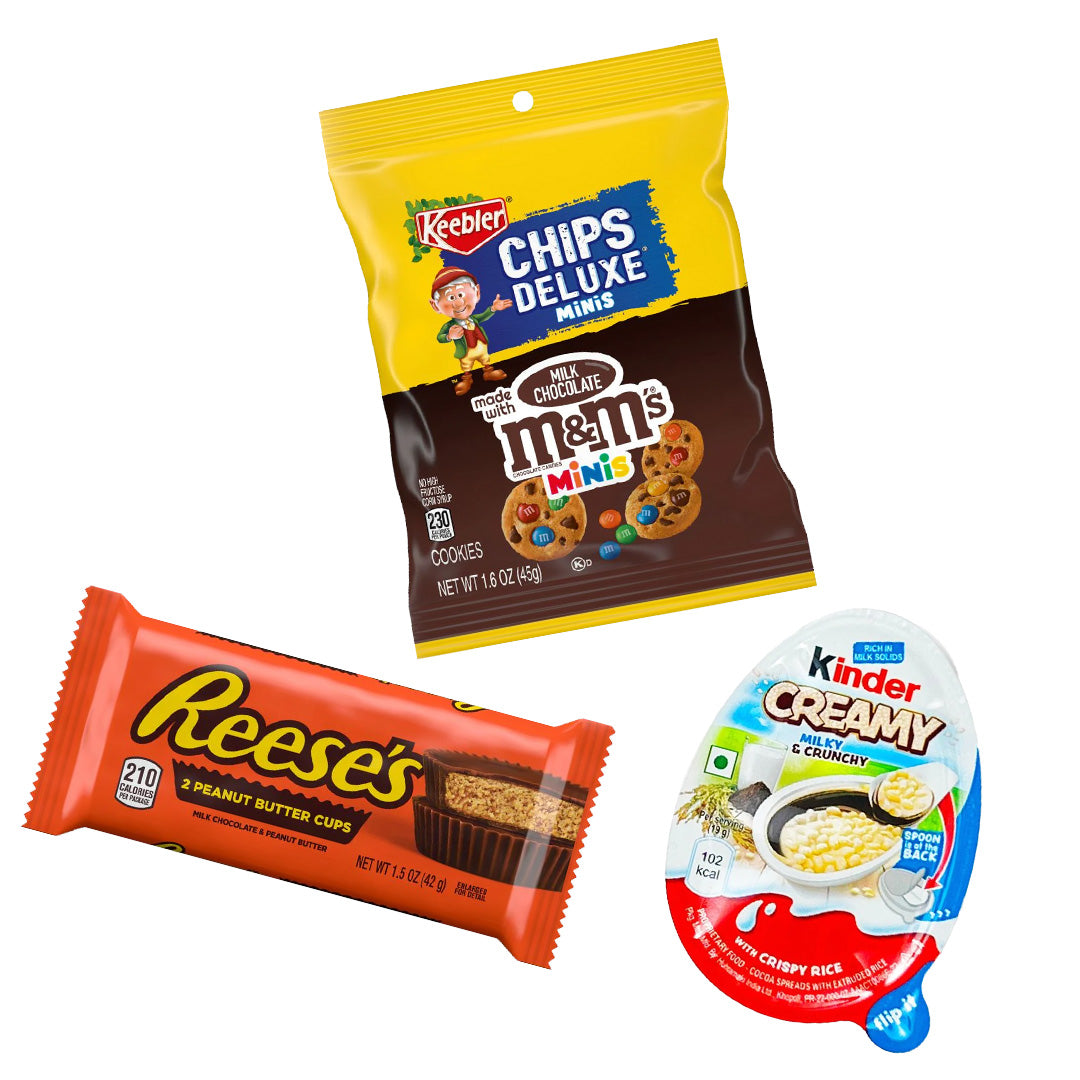 SSSOSWEETY KIT: M&M's Bite Size Cookies, Reese's 2 Pindakaas Cups, Kinder Creamy 