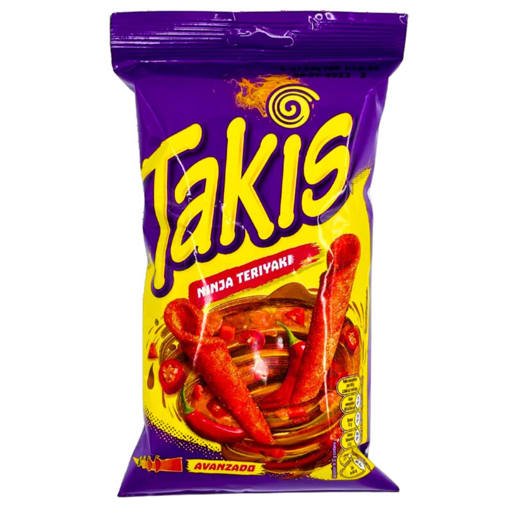 Takis Ninja Teriyaki, pittige tortillakrullen met teriyakisaus smaak van 90g 