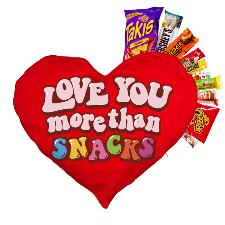 Valentine's Heart XXL, hartvormig kussen met 80 snack verrassingen zoet en hartig 
