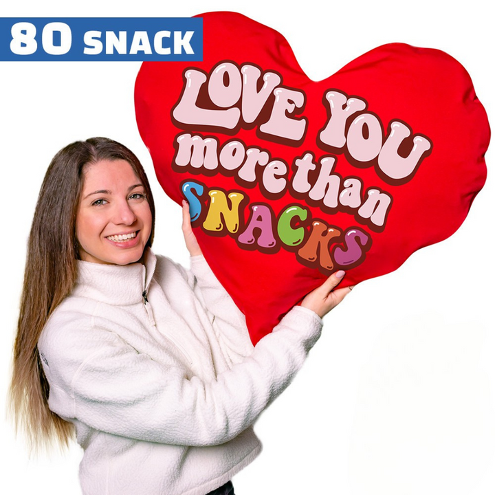 Valentine's Heart XXL, hartvormig kussen met 80 snack verrassingen zoet en hartig 