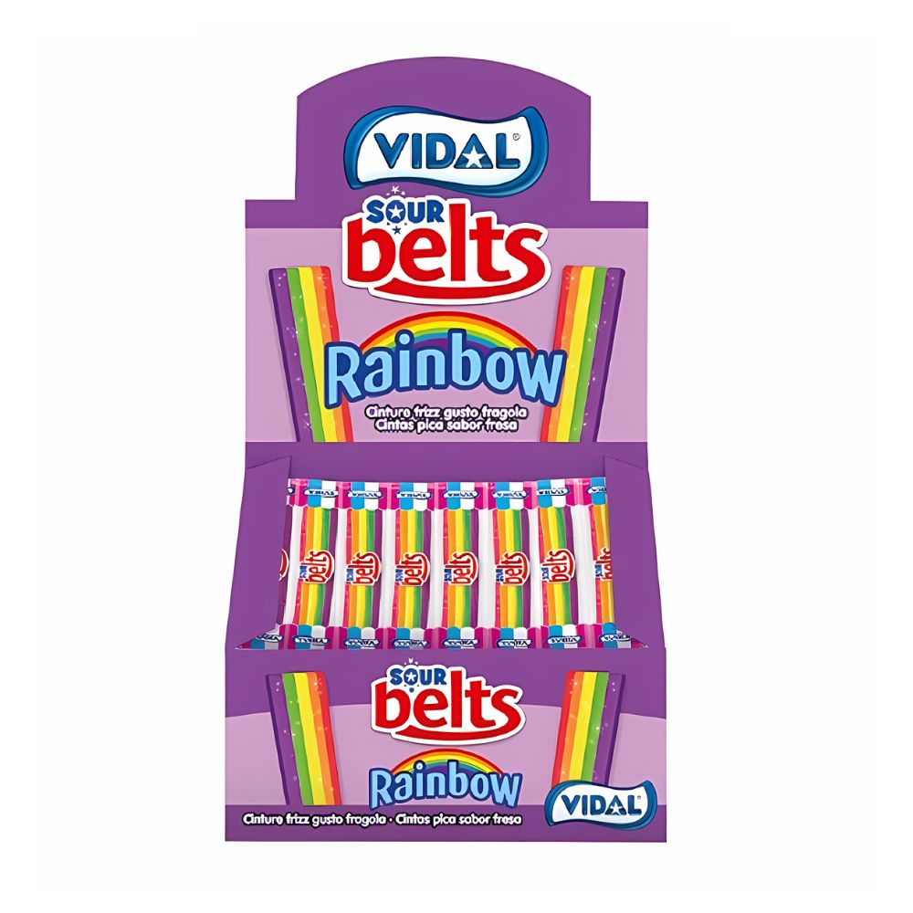 Vidal Sour Belts Multicolors, fruitige zure snoepjes van 9g (verpakking van 150) 