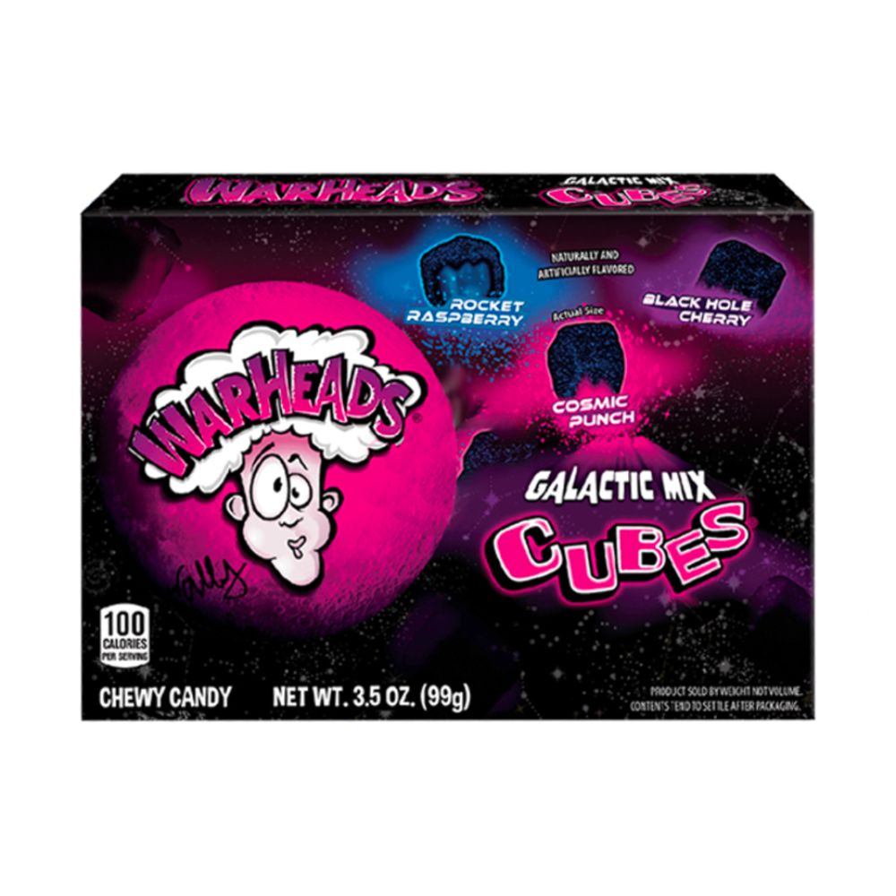 Warheads Galactic Mix Cubes, zure fruitige snoepjes van 99g 