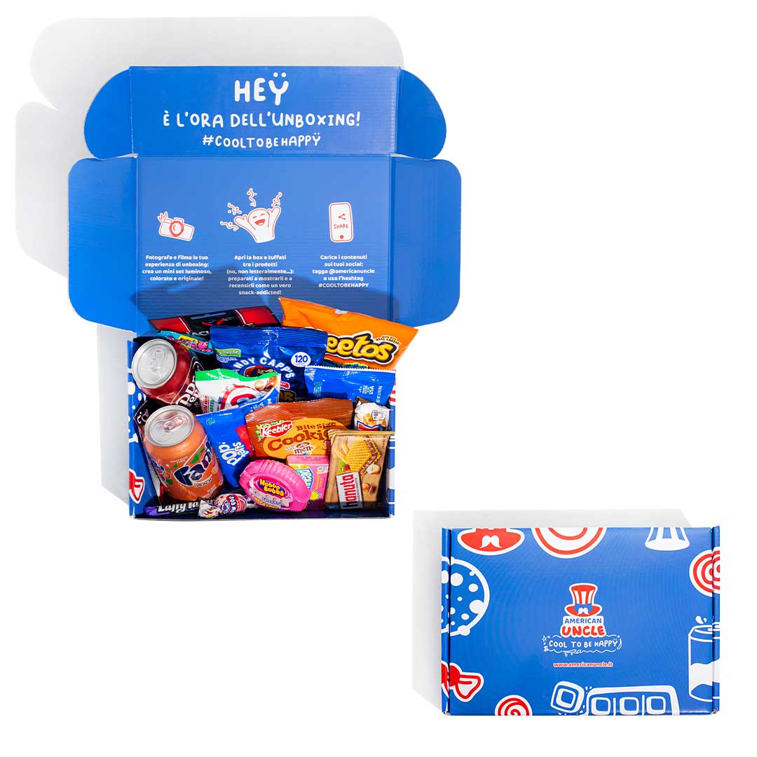 Americanbox met minstens 20 producten: zoet, hartig en dranken 